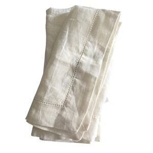 Cotton Craft 100% Linen Hemstitch Dinner Napkin Set Cream Off White 20x20 Square